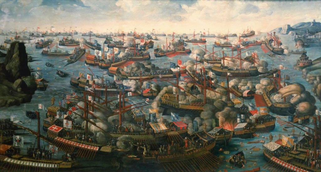 Quadro "A Batalha de Lepanto", transcorrida no dia 7 de outubro de 1571. A vitória da esquadra católica impediu a invasão maometana na Europa