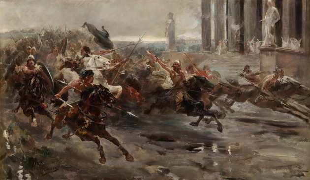 Obra Ulpiano Checa, "A conquista de Alarico". Os bárbaros invadem Roma.