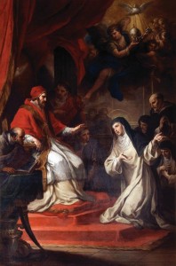 Santa Catarina exorta o Papa Gregório XI a voltar a Roma -- Obra de Sebastião Conca, séc. XVIII.