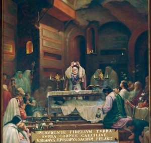 Missa de corpo presente nas catacumbas pela alma de Santa Cecília mártir