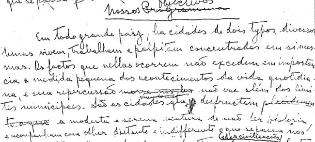 Foto do inicio do manuscrito deste artigo, redigido de próprio punho por Plinio Corrêa de Oliveira em 1951. 