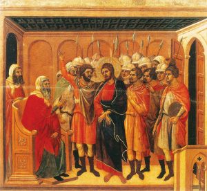 Jesus diante de Anás (La Maestà, detalhe) Duccio di Buoninsegna, séc. XIV. Museo dell’Opera del Duomo, Siena.