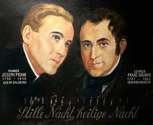 O Pe. Joseph Mohr e Franz Xaver Gruber, autores, respectivamente, da letra e da mÃºsica do Stille Nacht