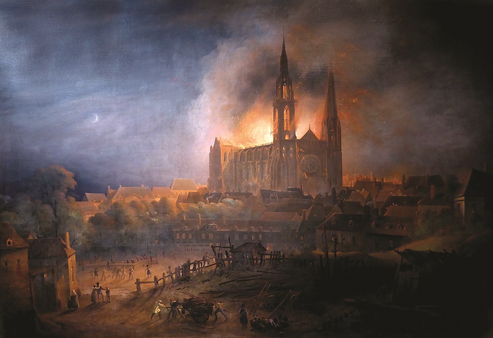 IncÃªndio da catedral de Chartres no sÃ©culo XII â€“ FranÃ§ois Alexandre Pernot (1793-1865). MusÃ©e des Beaux-Arts de Chartres. 
