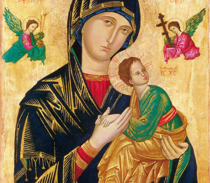 Qual é a explicação dos detalhes do quadro de Nossa Senhora do Perpétuo Socorro?